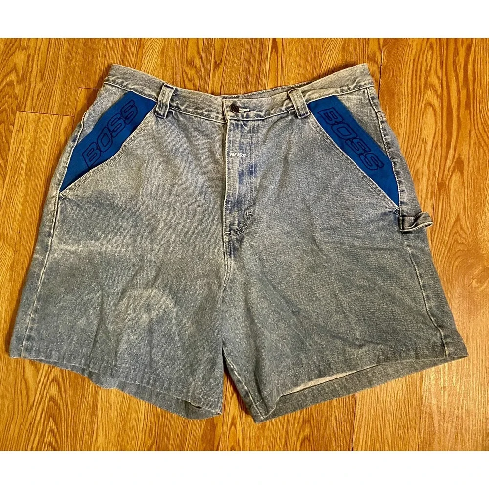 Boss Jean Shorts VTG Distressed Side Spell Outs‎ Men's Sz 38 Faded Look Y2K